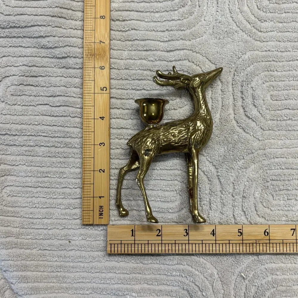 Solid Brass Stag Buck and Doe Candlestick Holders Vintage Holiday Figurines
